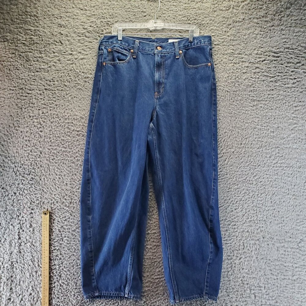 GAP Jeans Womens 33 Dark Blue Barrel High Rise 100% Cotton Relaxed Fit